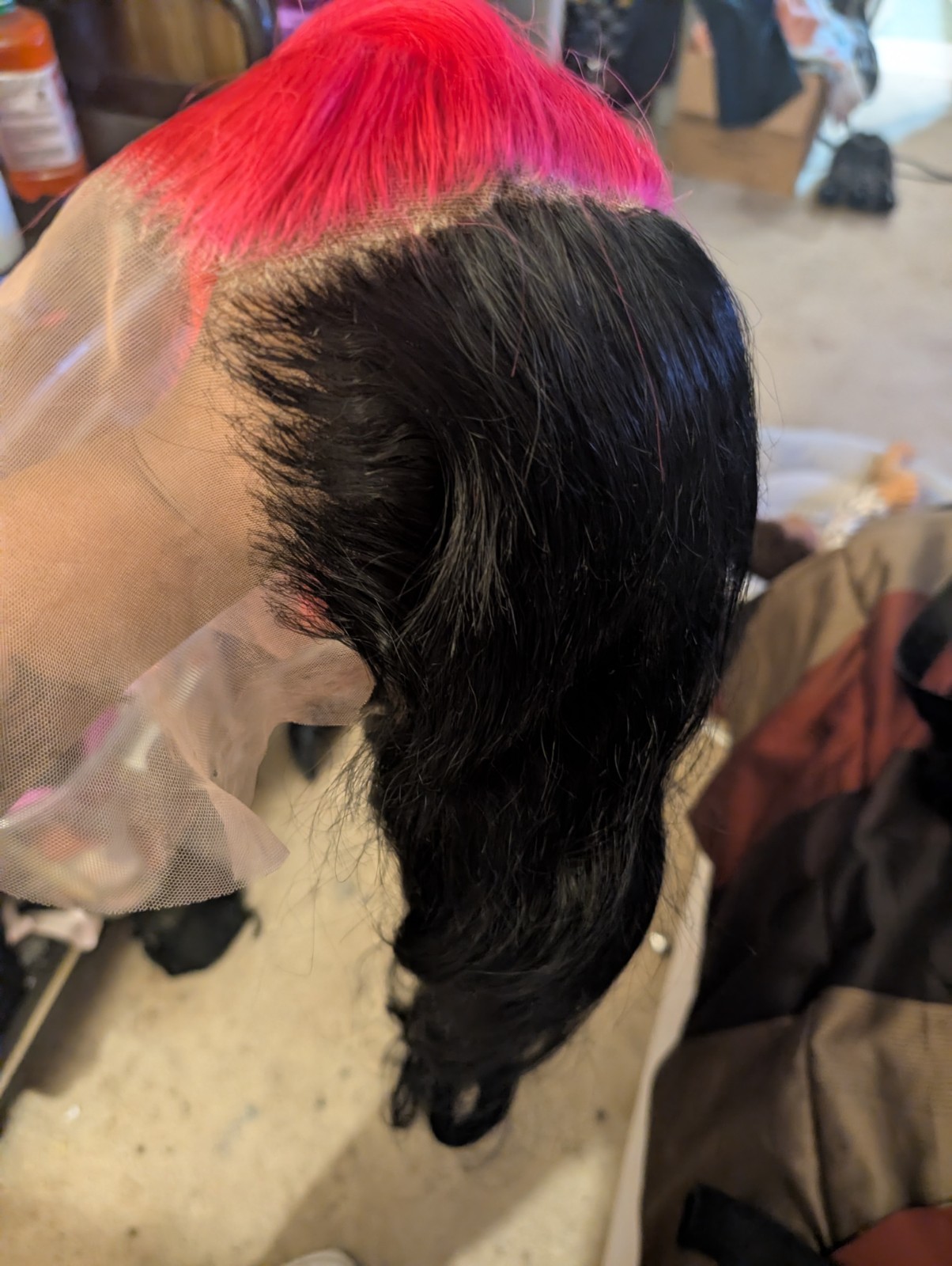 LACE FRONTAL Hot PINK AND BLACK HUMAN HAIR WIG