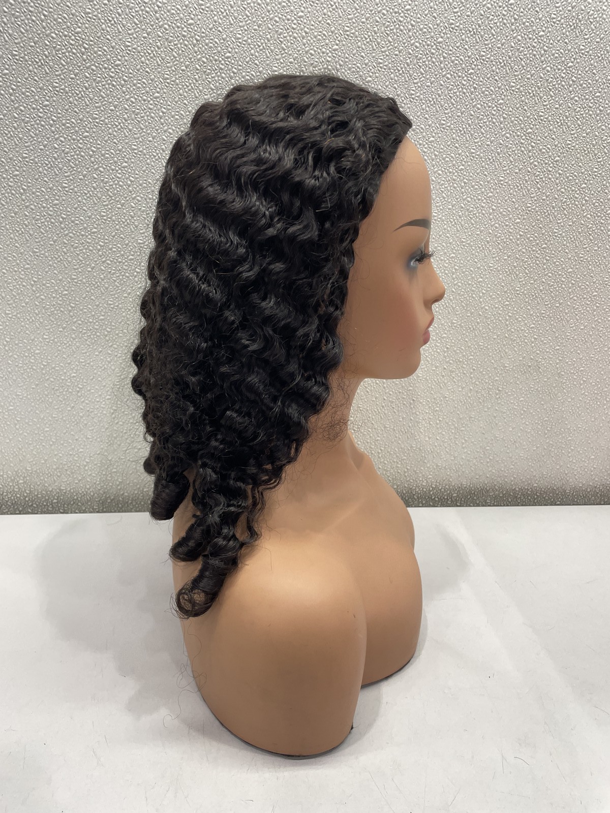 Lemoda Natural Black Burmese Curly Human Hair Glueless Half Wig, 22″
