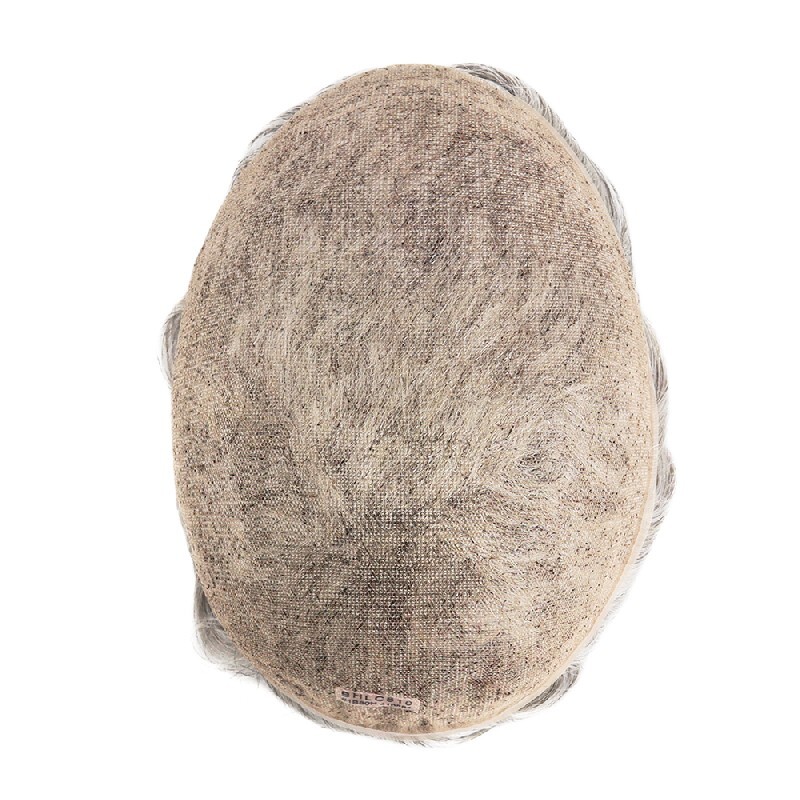 Mens Toupee French Lace Human Hair System Medium Density Grey Hair Pieces #1B80