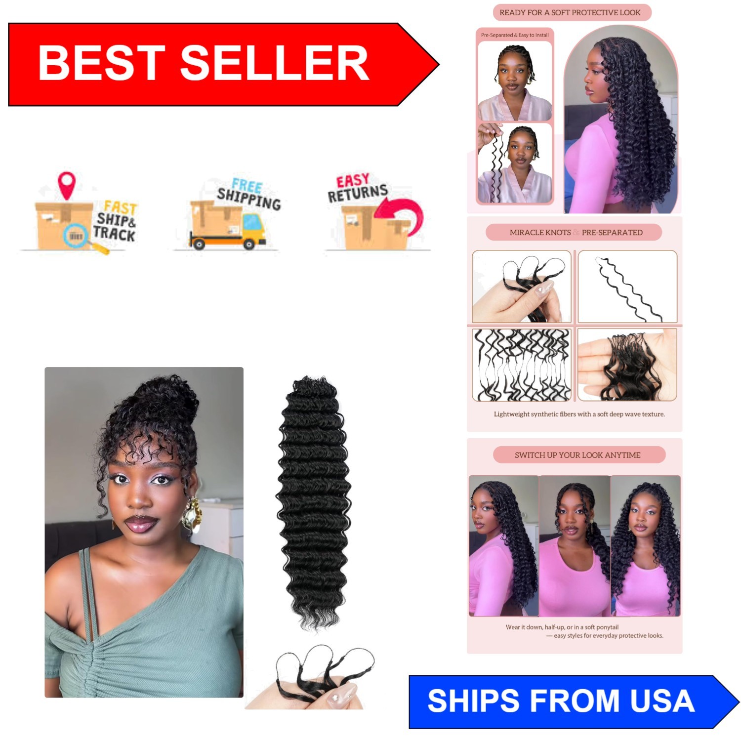 Feather Lightweight Deep Wave Crochet Hair for Black Women – 18 Inch, 50 Strands