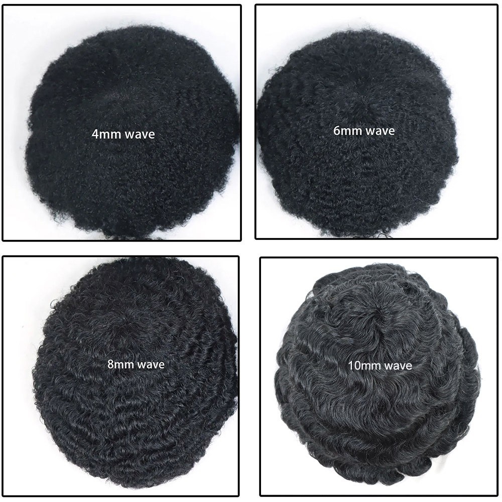 Full Lace Afro Curly Human Hair Mens Toupee 8×10 Hairpiece African American Wigs