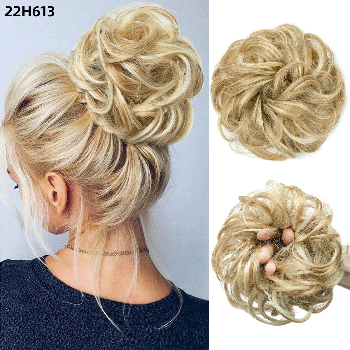 2PCs Small Messy Bun Hair Pieces Women Synthetic Curly Mini Scrunchies Hairpiece