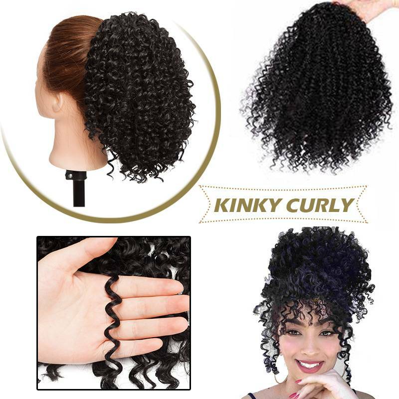 Drawstring Ponytail Kinky Curly Afro Bun Clip In Puff Pony Tail Hair Extension