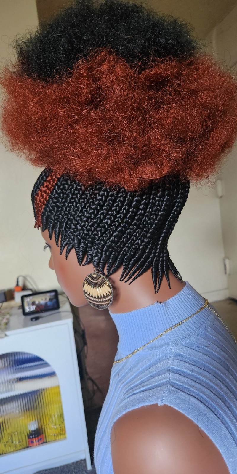 Fully Hand Braided box Afro kinky 1B/Burgundy