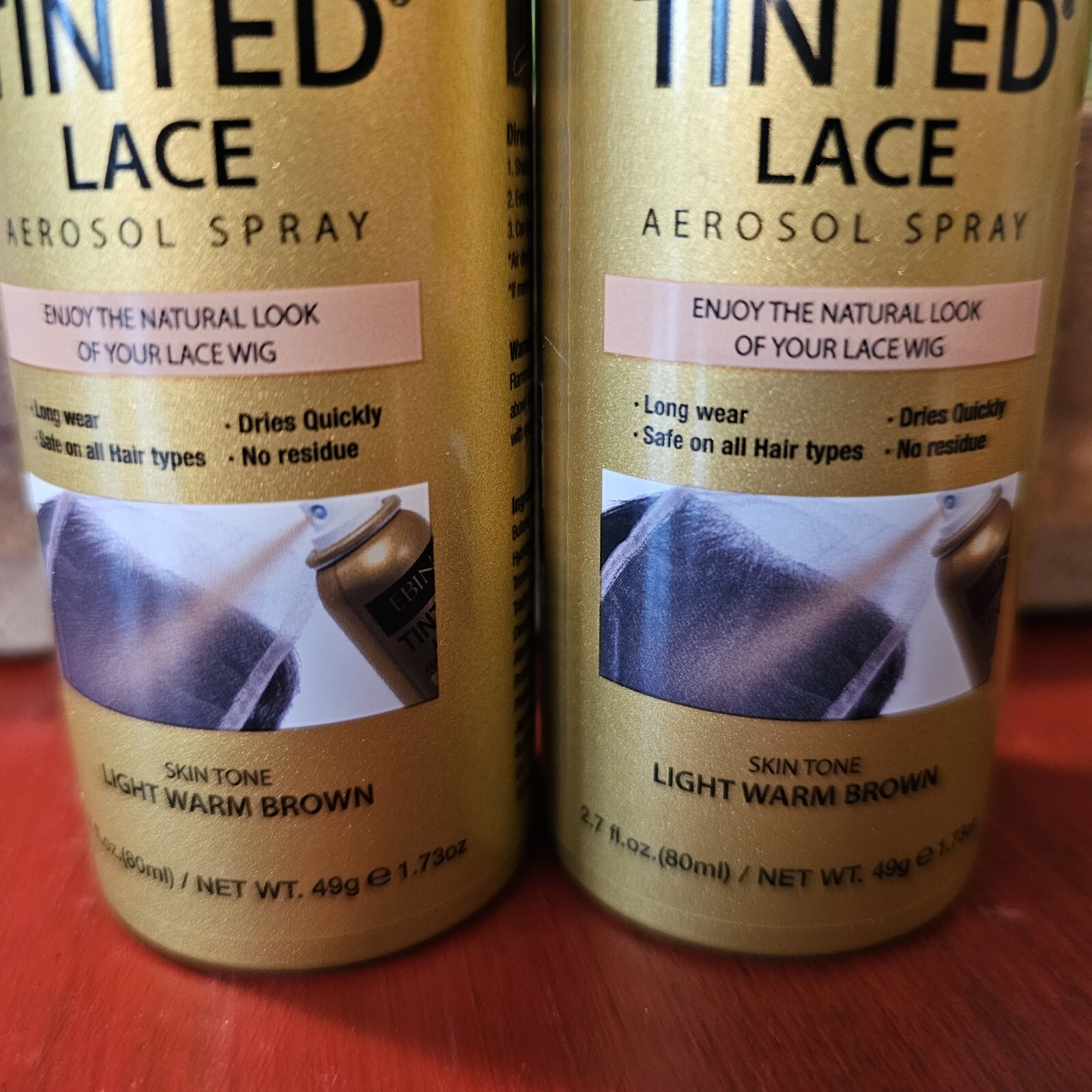 Ebin New York Tinted Lace Aerosol Spray for Lace Wigs Light Warm Brown 2 Pack