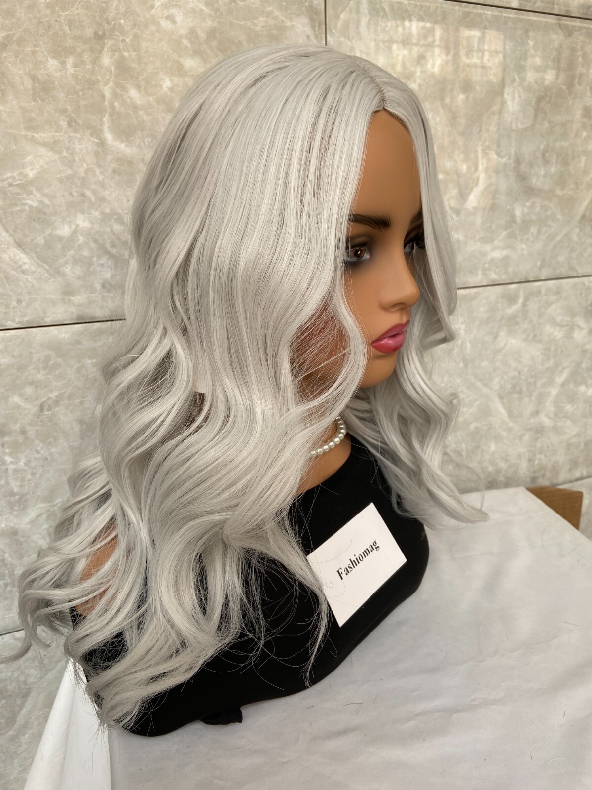All-over Natural Silver-White Synthetic Straight Hair Women Capless Wigs 20 Inch