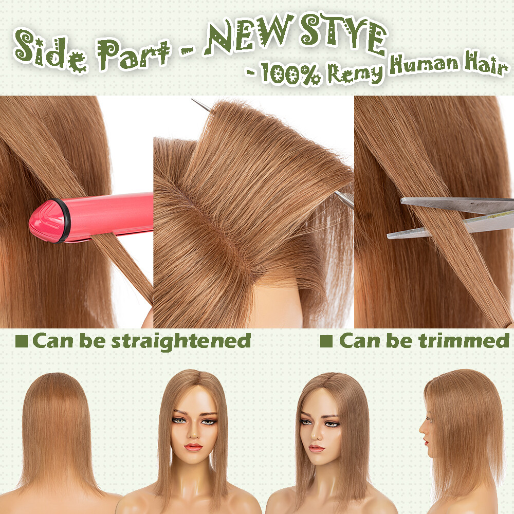 100% Real Human Hair Toppers 130% Density 10x12cm Women Side Part Clip In Wiglet