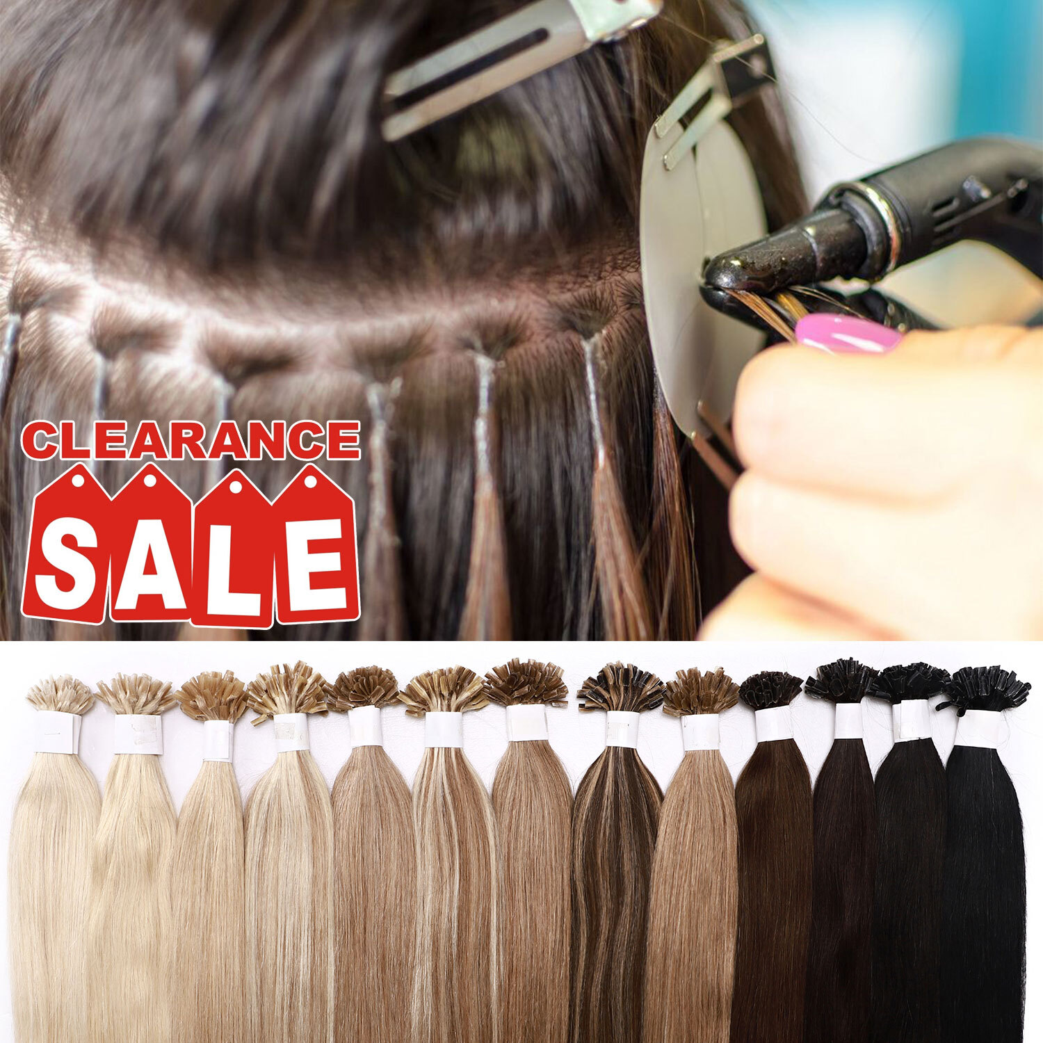 CLEARANCE Nail U Tip 100%Real Remy Human Hair Extensions Keratin Glue Pre Bonded