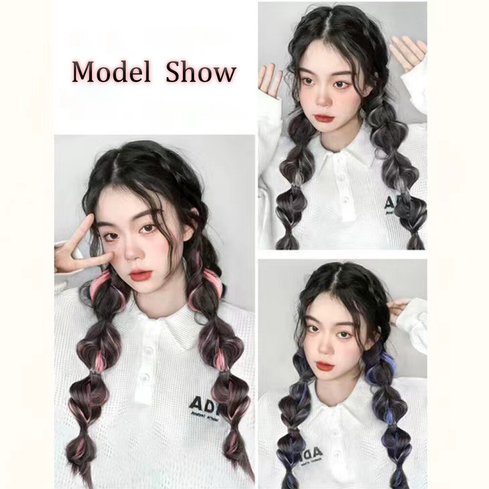 Short Box Braids Ponytail Bubble Pony Tail Scrunchie Wrap Around Hair Extensions