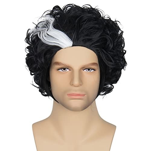 Miss U Hair Short Curly Strands Men Adult Party 21-23 Inch Black with White