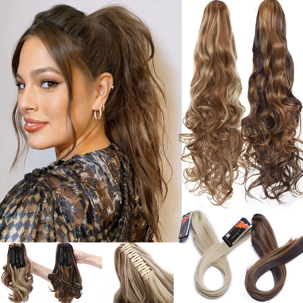 Claw on Ponytail Long Clip In Hair Extensions Hairpiece As Human Hair For Woman