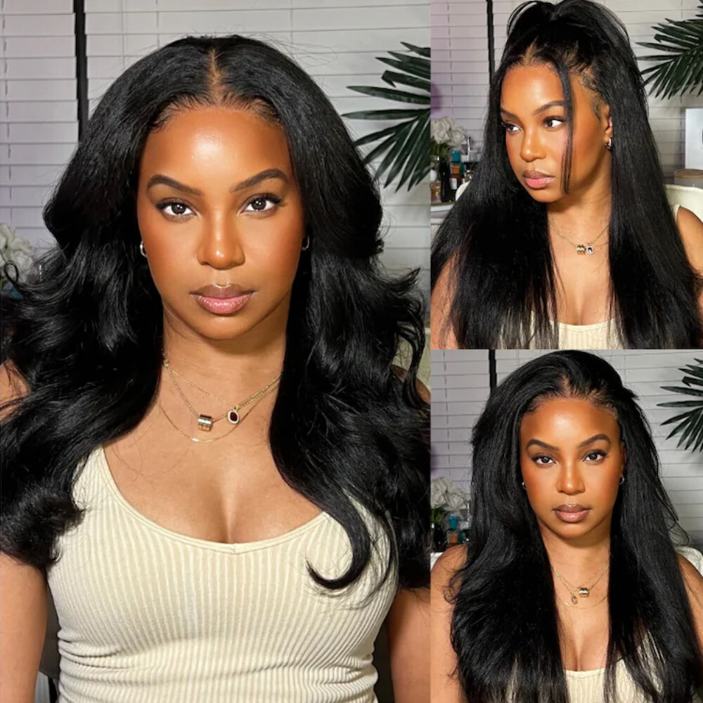 UNice Cambodian Yaki Straight V Part Human Hair Wigs Upgrade U Part Wig Glueless