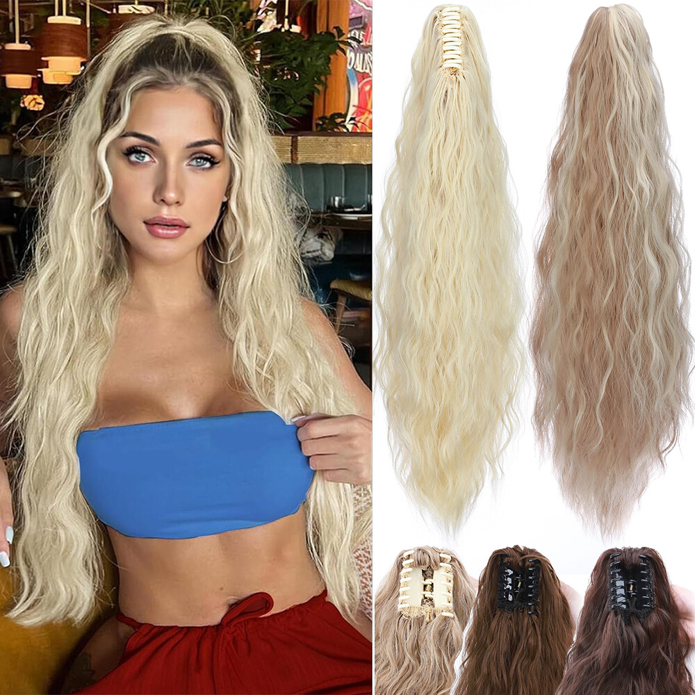 Long Thick Deep Curly Wavy Ponytails Synthetic Claw Clip-In Hair Extension Black