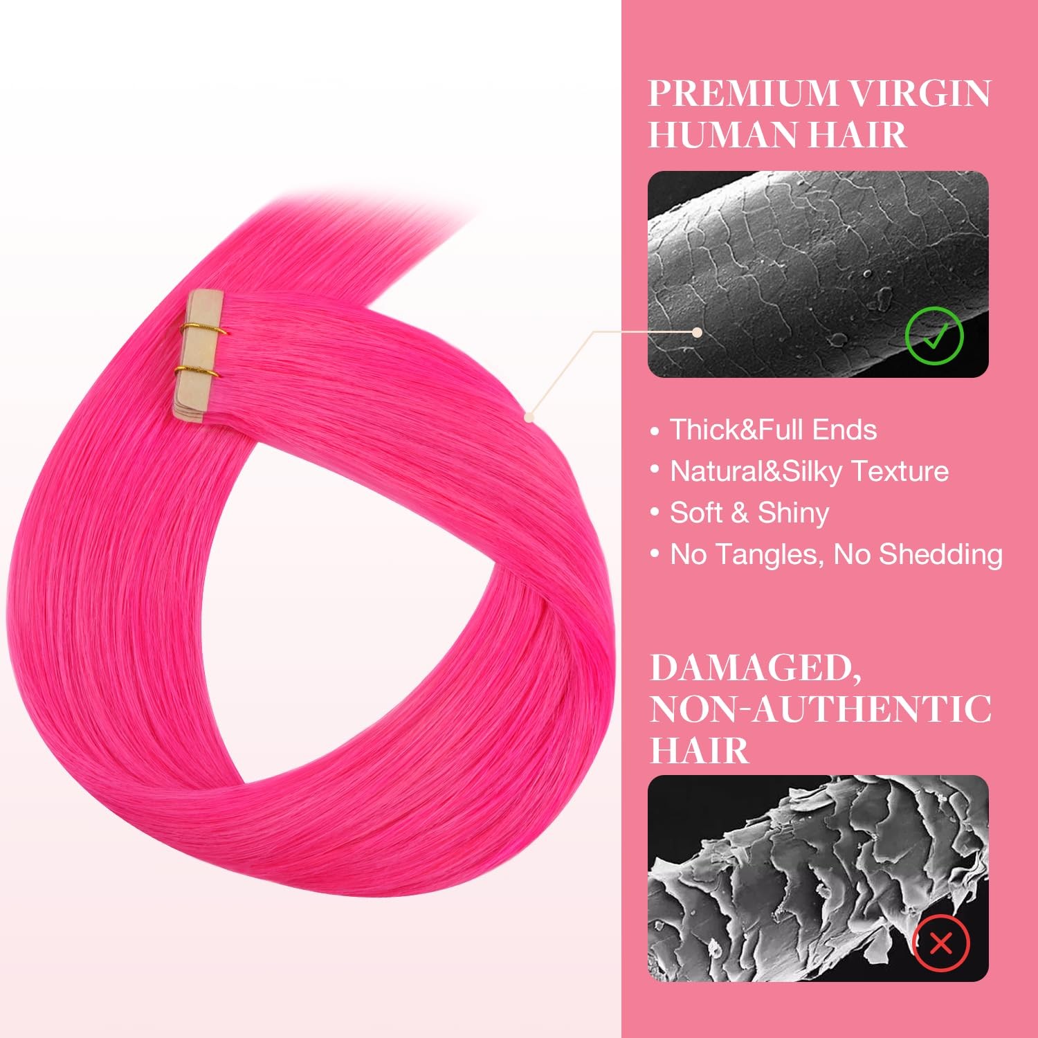 GOO GOO Pink Tape in Human Hair Extensions 12″ 20g 10pcs Colored Seamless