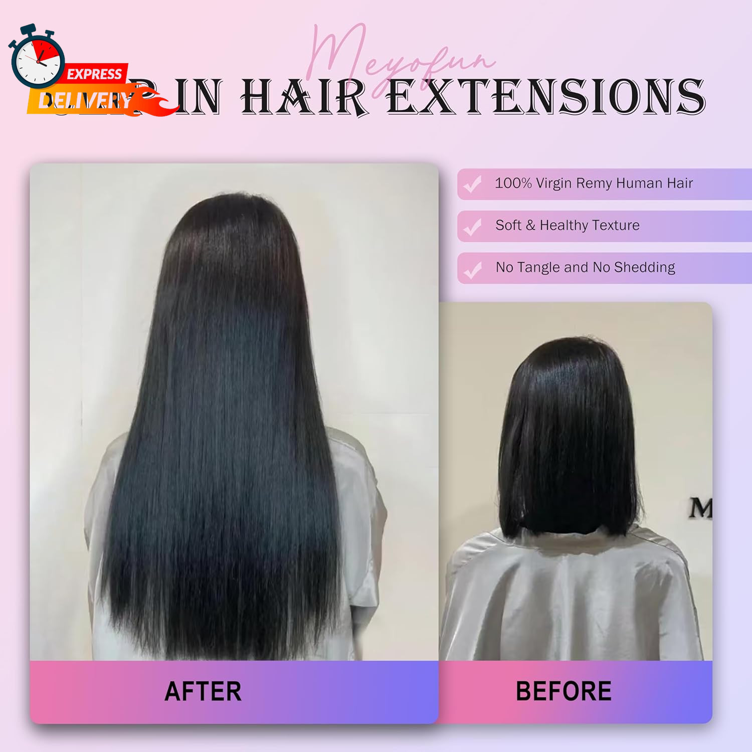 Clip in Hair Extensions Real Human Hair, 20 Inch 105G/3.7Oz, 1B Natural Black, I