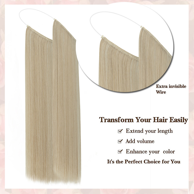 Balayage Brown Wire In Hair Extensions Elastic Band Secret Miracle Ring AS Human