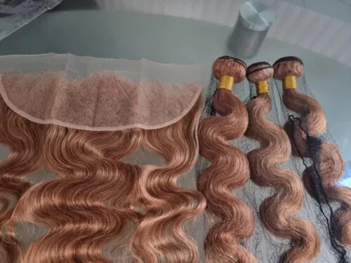 12A HONY BLONDE 27# BRAZILIAN VIRGIN HUMAN HAIR BODY WAVES 24+26+28&22 FRONTAL