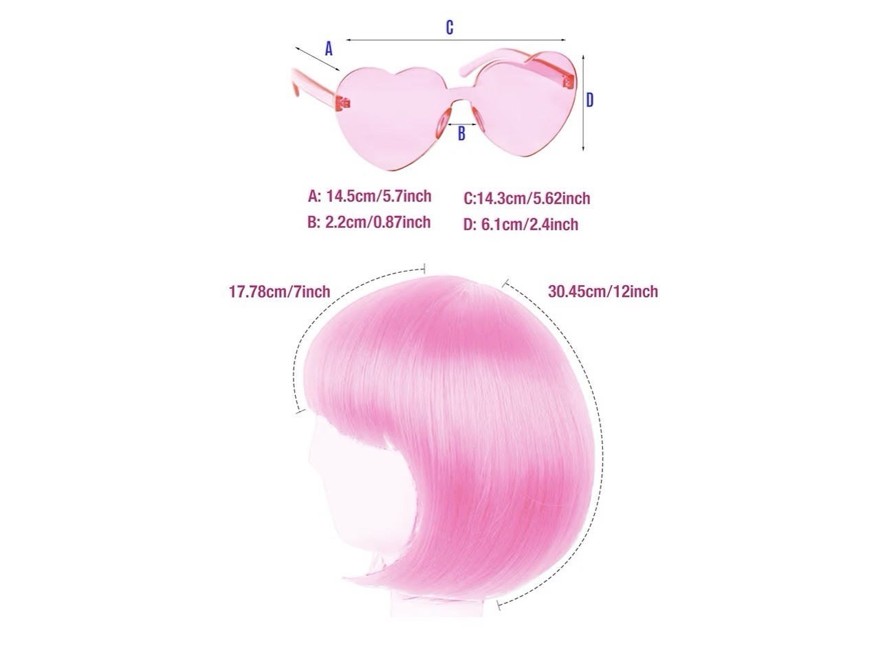 LIULIUBTY Pink Straight Bob Wig Flat Bangs 12 in Adjustable Mesh Cap Cosplay