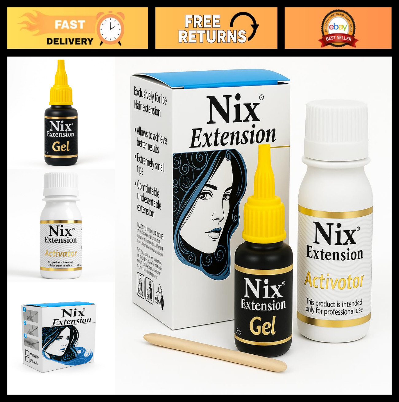 Cold Fusion Hair Extension Gel Glue 20ml & Activator 50ml – Professional Use, Bl