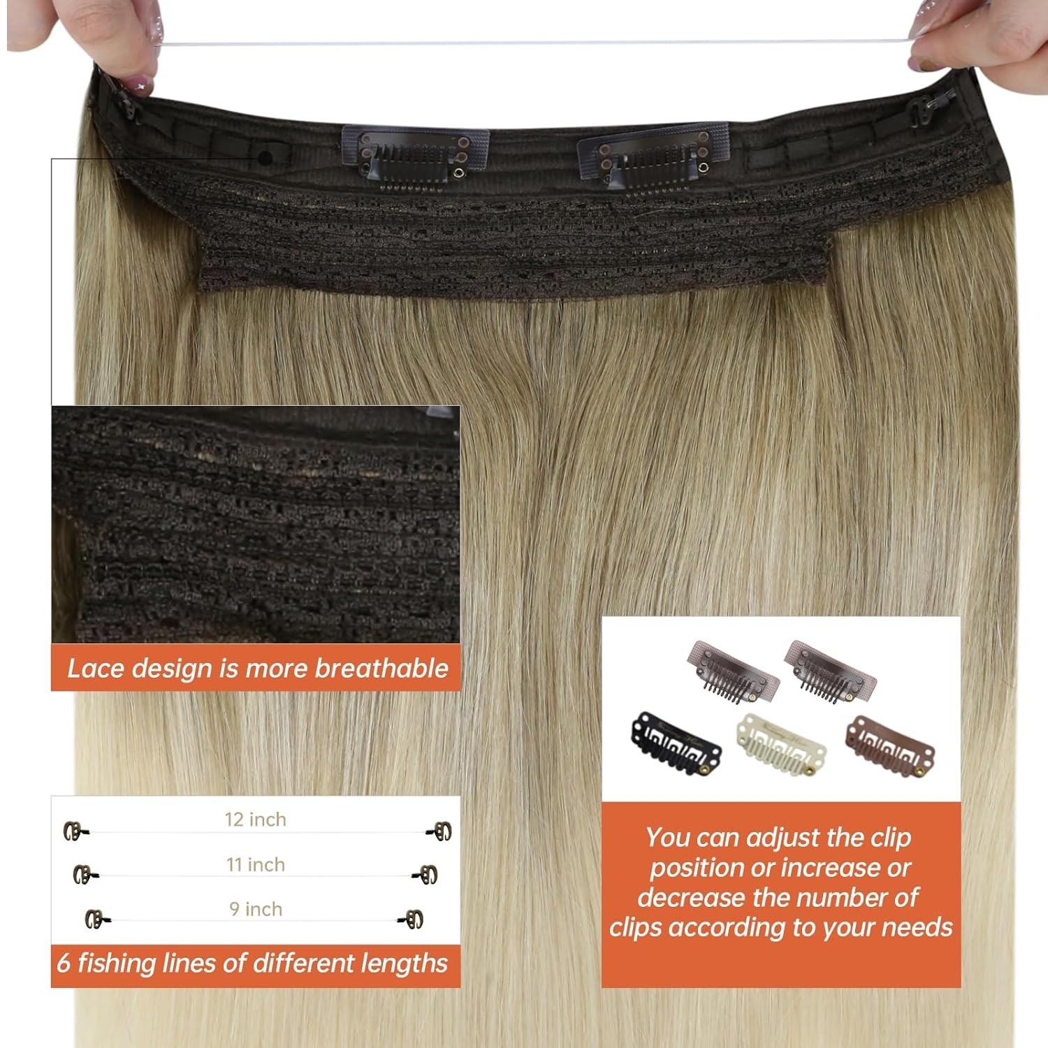 Sunny Hair FISHLINE 16″ Balayage Brown/Blonde Wire Human Hair Extensions FP 8-60
