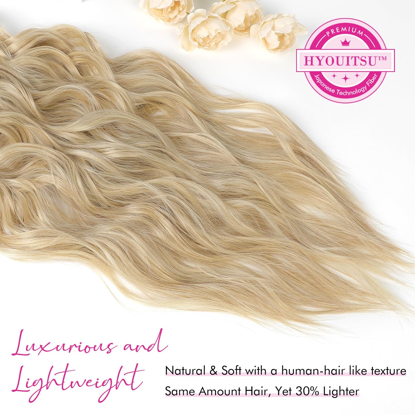 Clip in Hair Extensions, 4PCS Blonde Hair Extensions 24″ Thick Long Beach Wav…
