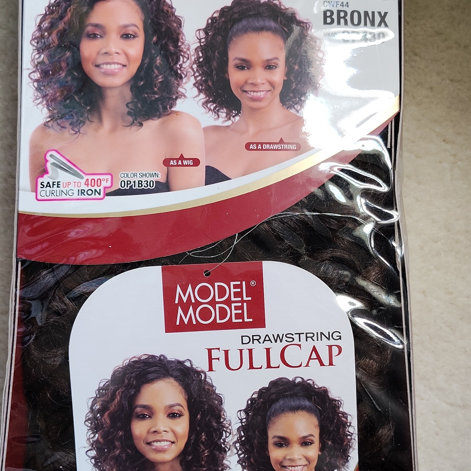 Model Model Bronx Drawstring Full Cap Curly Synthetic Heat Resistant Wig CWF44