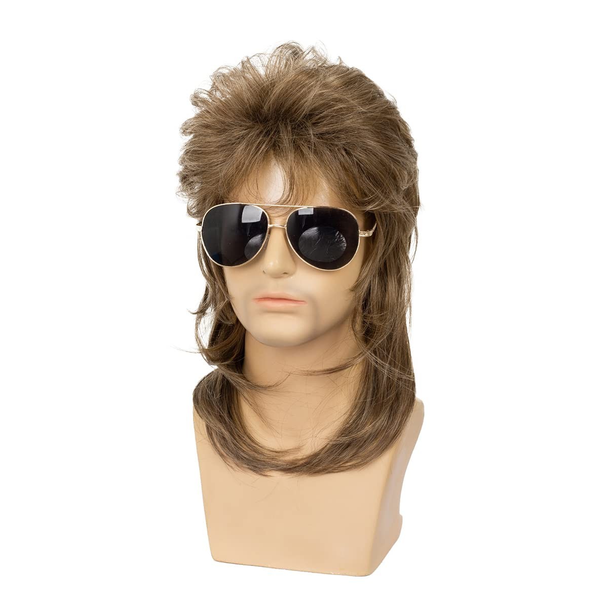 Mens Mullet Wig Synthetic Light Brown 70s 80s Halloween Cosplay Costume