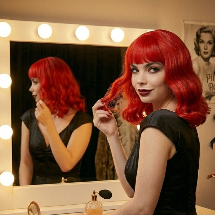Fever Bettie Wig red shoulder length woman soft wave daily dance stage actress