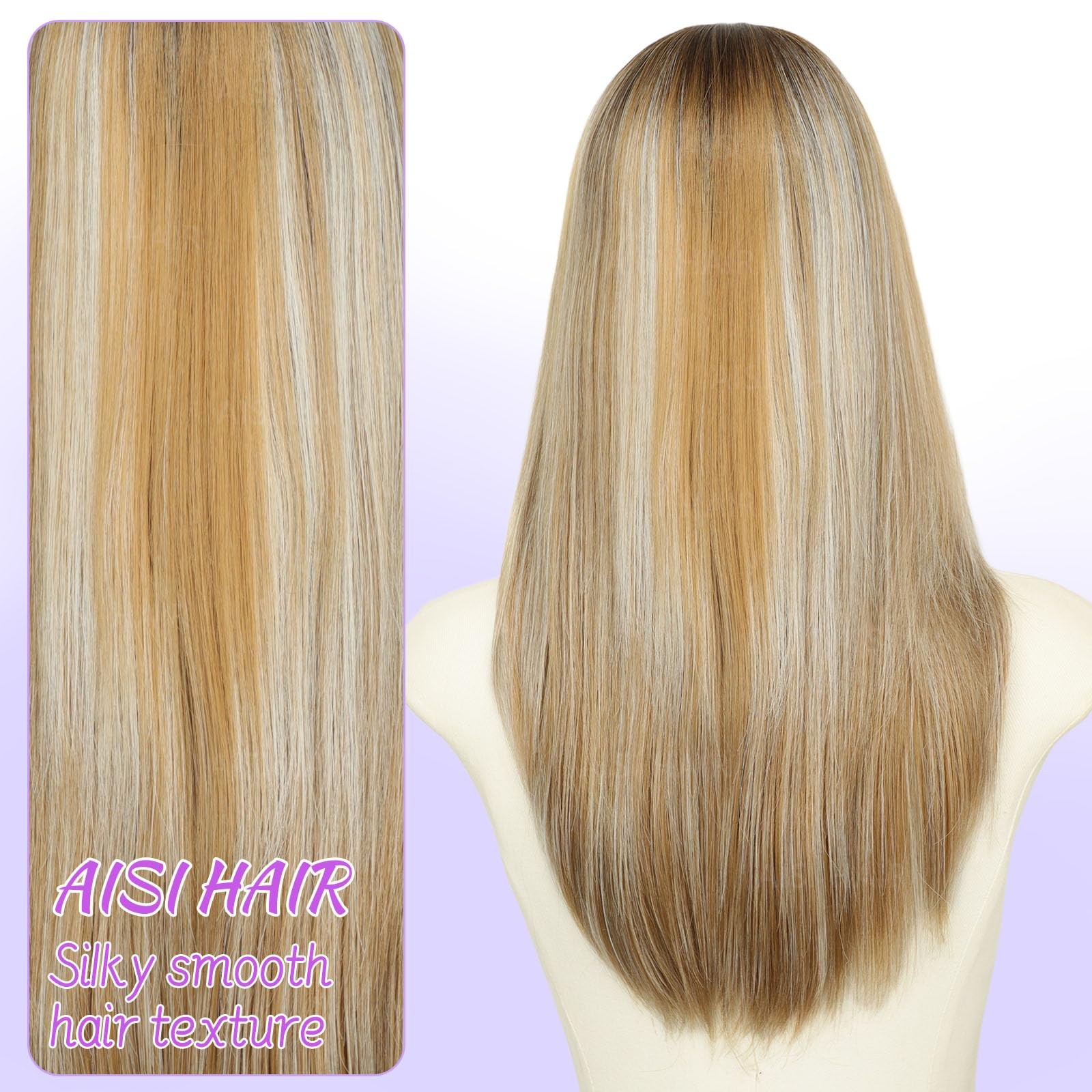 Aisi Hair Beginner Friendly Wigs Mixed Blonde Wig Bangs For Women Middle Length