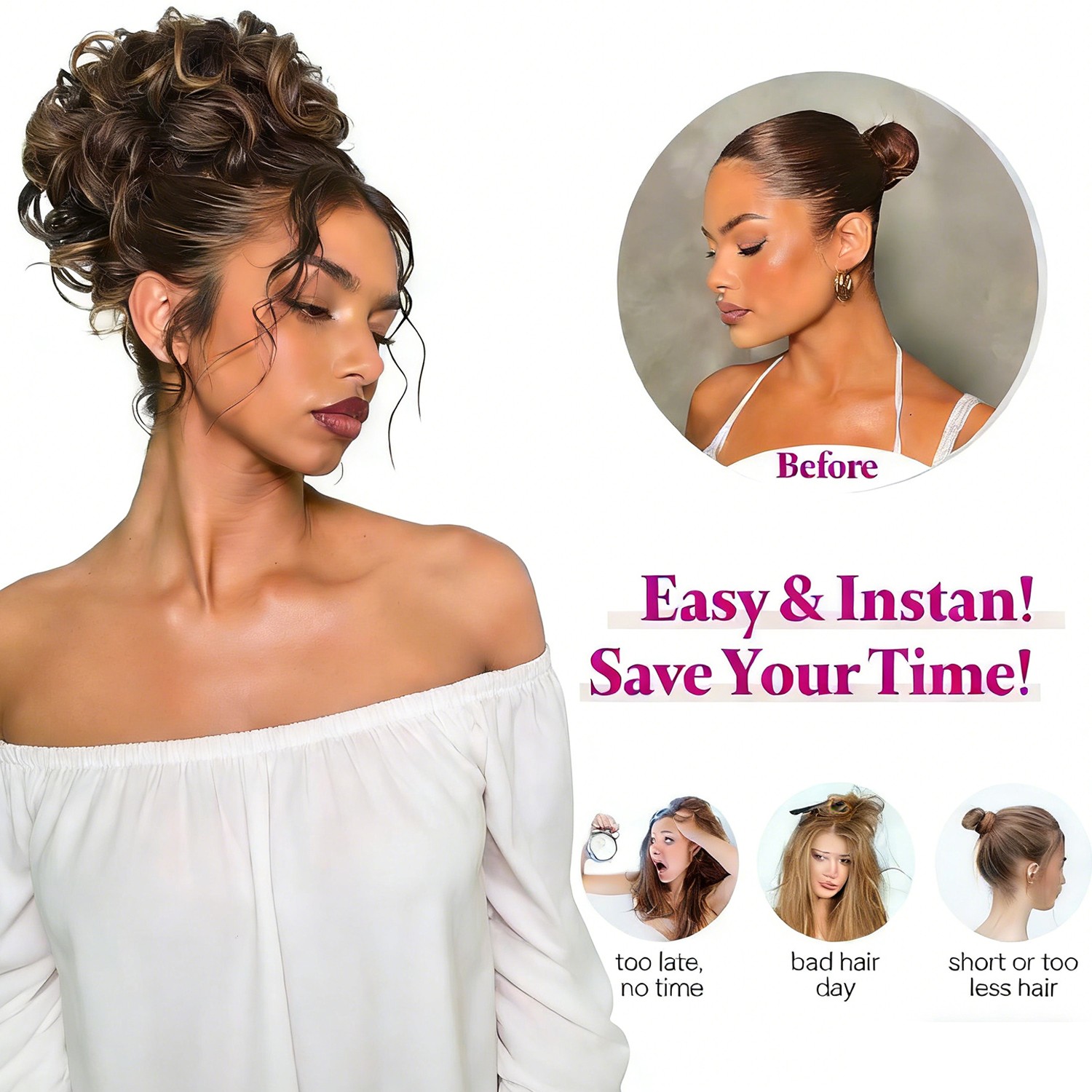 90G Thick Real AS Human Messy Bun Hair Piece Scrunchie Updo Hair Extensions USA