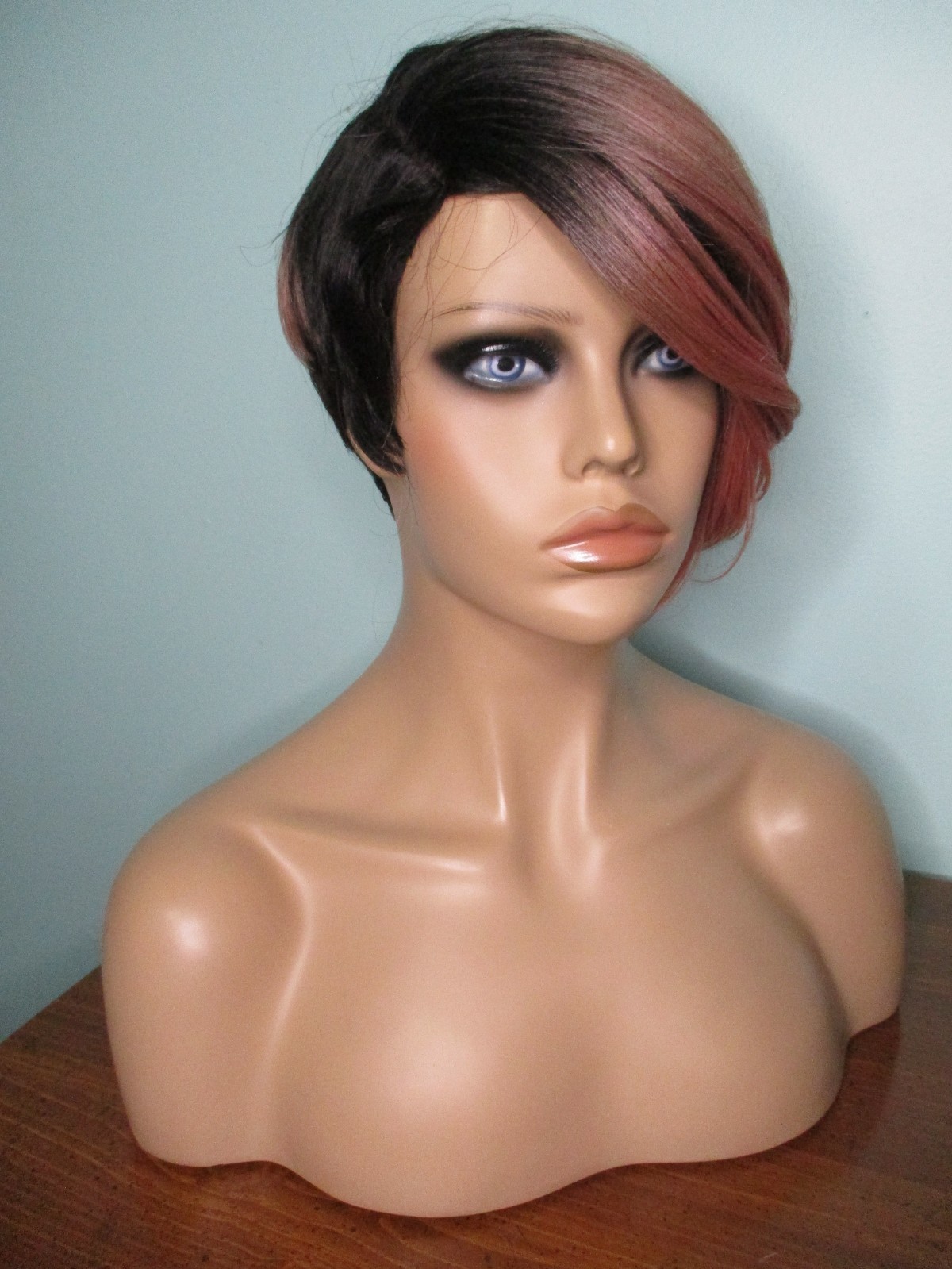 2″ – 8″ burnt pink and black ombre asymmetrical pixie cut WIG by MODEL MODEL