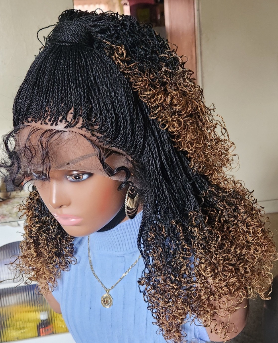 Handmade braided long Senegalese twist curly wig 1B/Brown