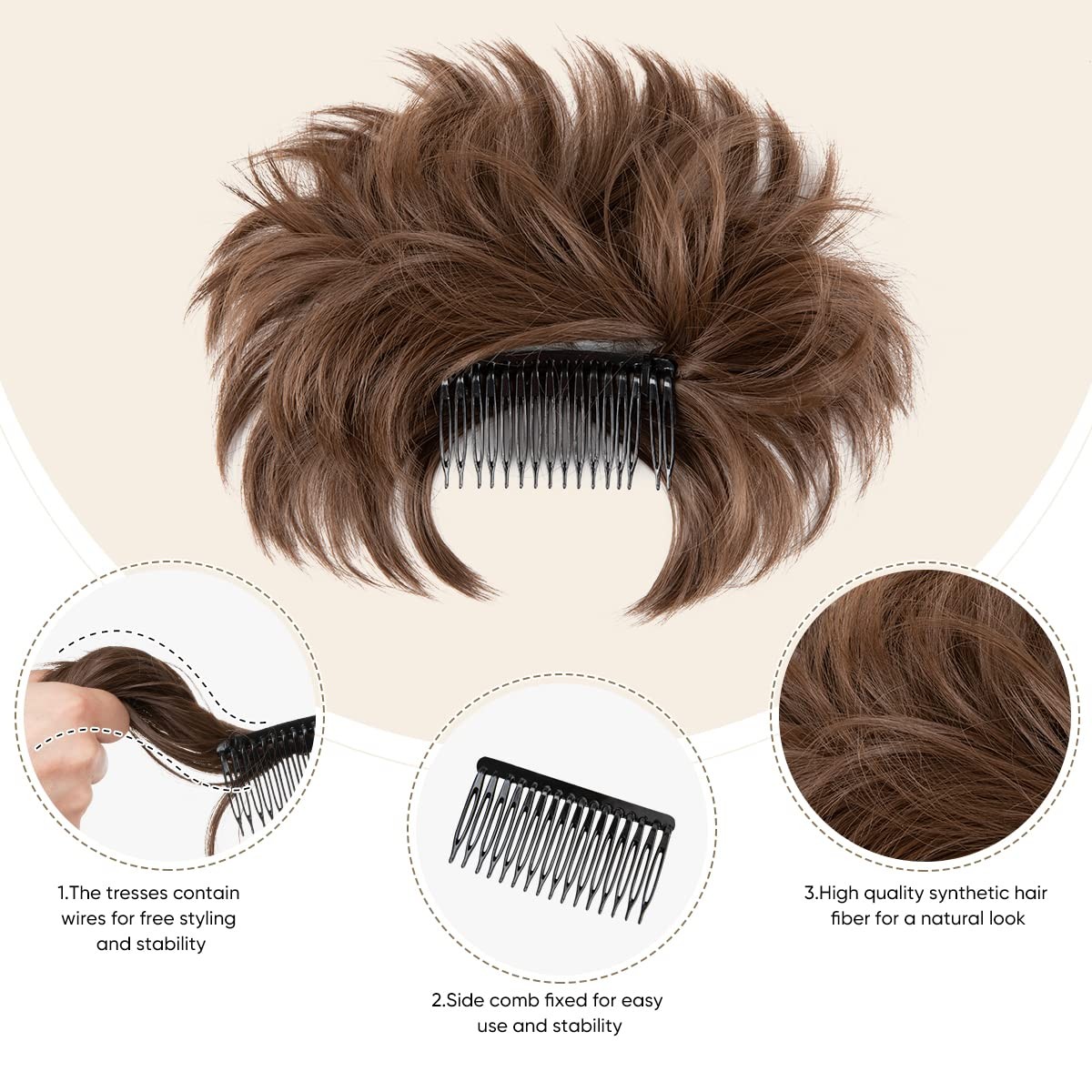 youngways Messy Bun Hair Piece Side Comb Clip in 16 Inch, Ash Grey-S
