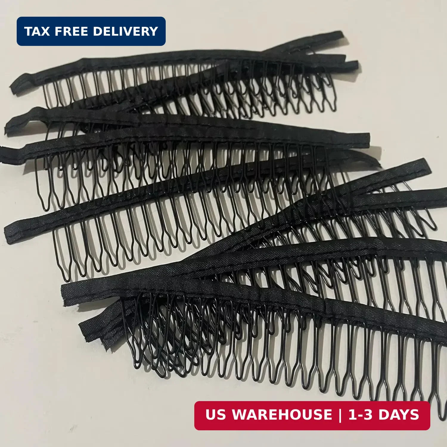 10 Pack Wig Comb Long 20 Teeth Clips Black Wire with Cloth Sewing Combs Wearing