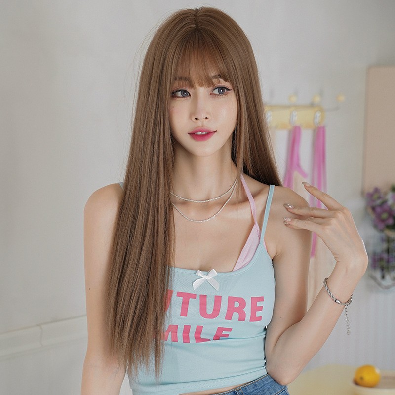 Japanese Korean Style Long Straight Wig Heat Resistant Synthetic Full Head Wig