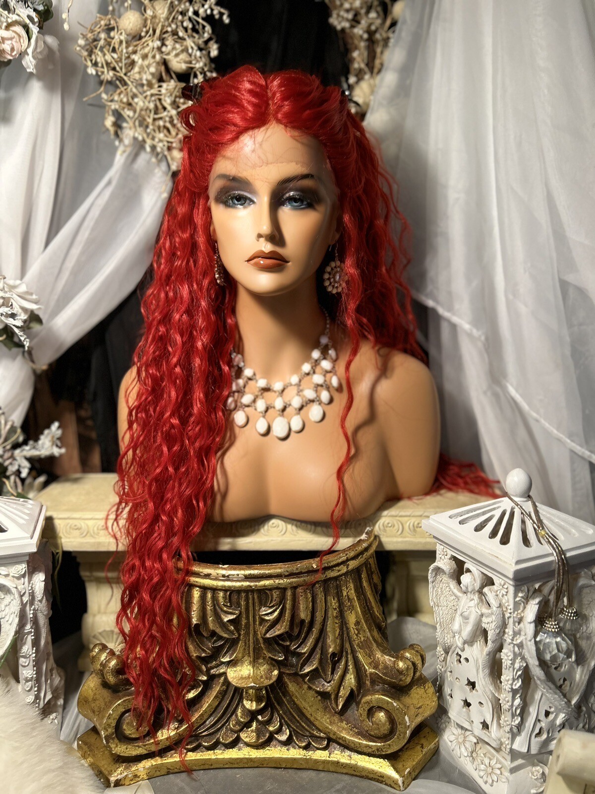 BOLD RED BEAUTY WITH 30”DEEP WAVES, HD LACE FRONT W/5” M. PART, BLEND HH WIG💋