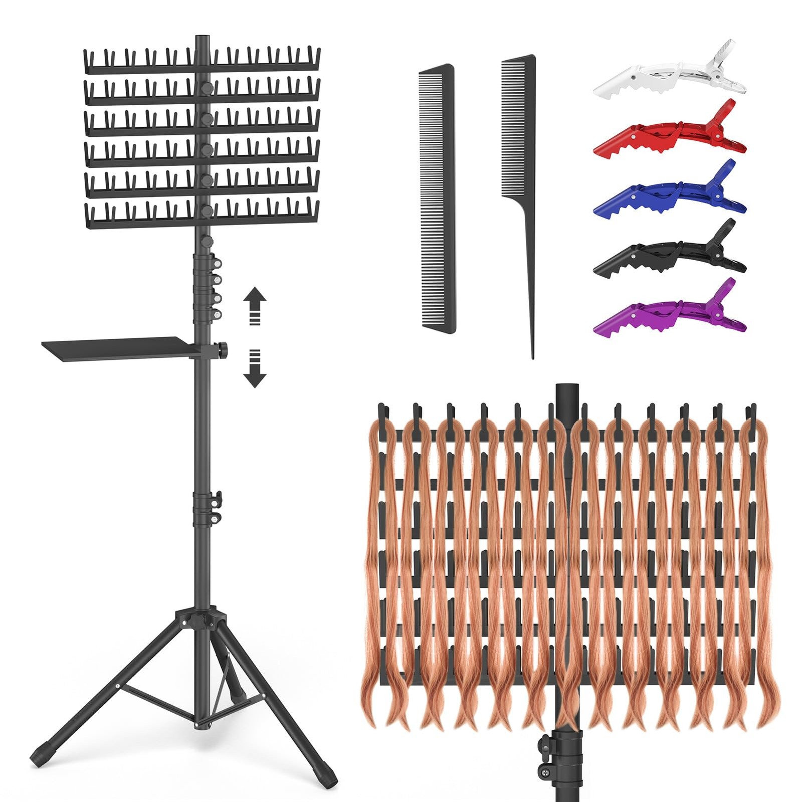 Braiding Hair Rack with Tray, 2-sided 144 Pegs, Heavy Duty Braiding Rack Stan…