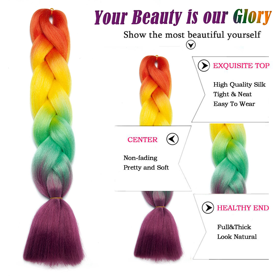 24in Long Thick Ombre Rainbow Jumbo Braiding Hair Extensions Synthetic Any Color
