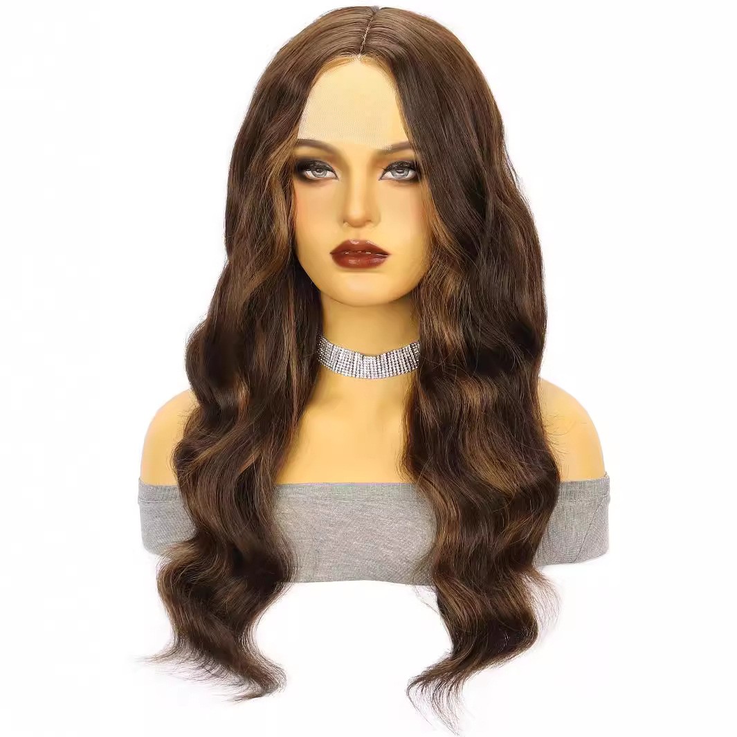 Brown Long Straight Body Wave Lace Front Wig Synthetic Full Head Wig For Women