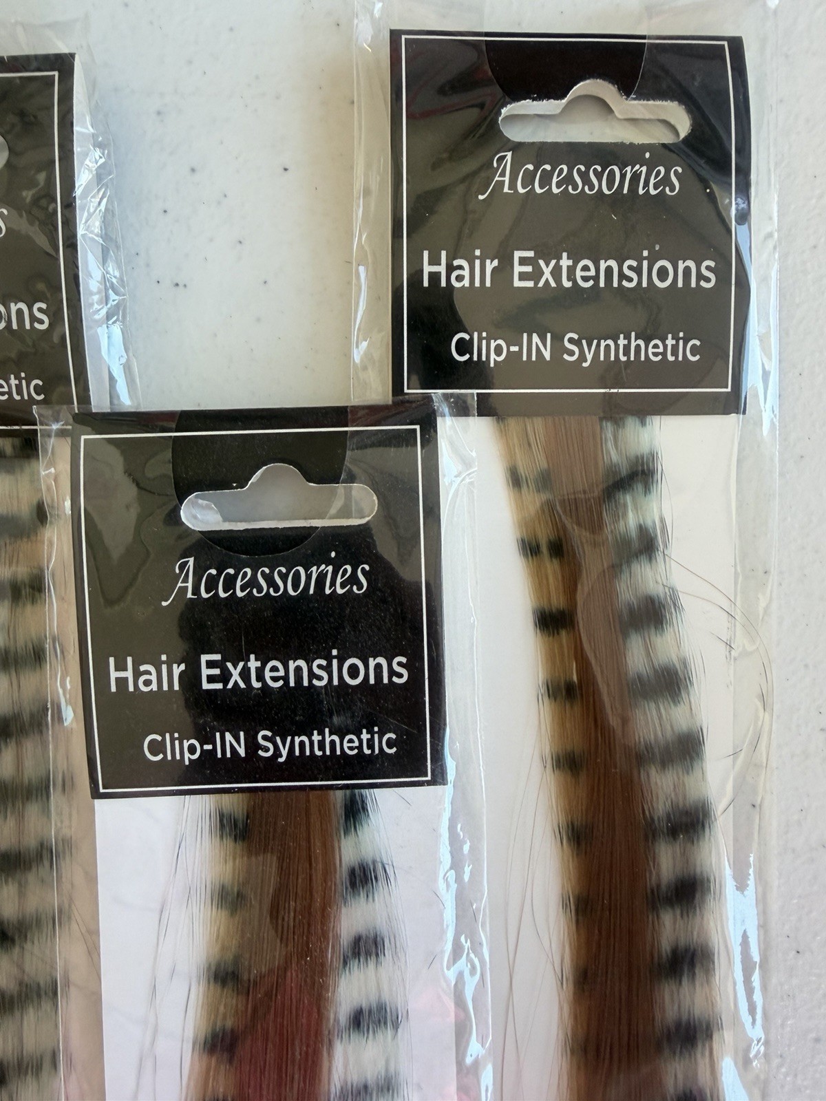 6 Packs CLIP IN FAUX SYNTHETIC FEATHERS 16″ HAIR EXTENSIONS Brown/Black/Tan NEW