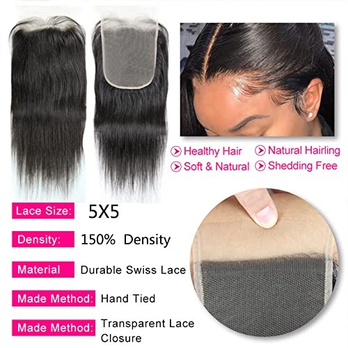 Amzhair 5X5 Hd Lace Closure Human Hair Straight Hd Transparent 100 Unprocessed