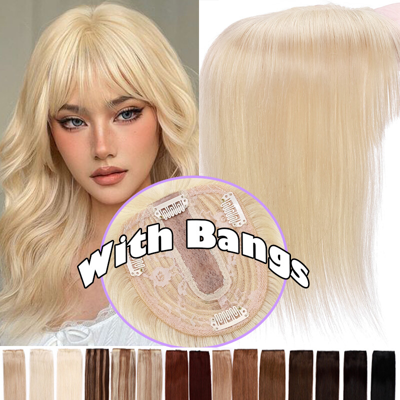 100% Remy Human Hair Topper Toupee Hairpiece/Wigs Clip In Silk Base Piece Bangs