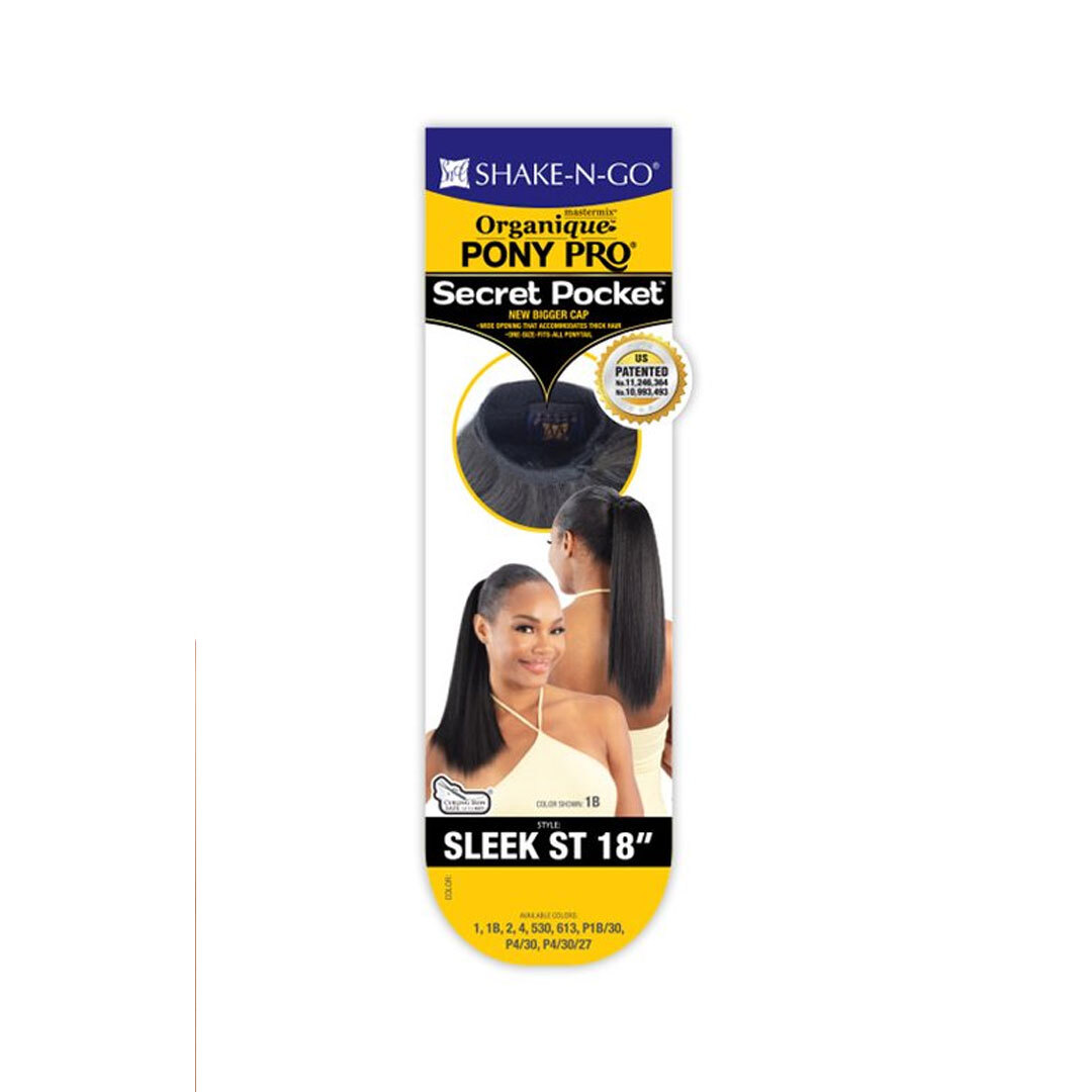 Shake N Go Organique Pony Pro Secret Pocket Ponytail – Sleek Straight 18″