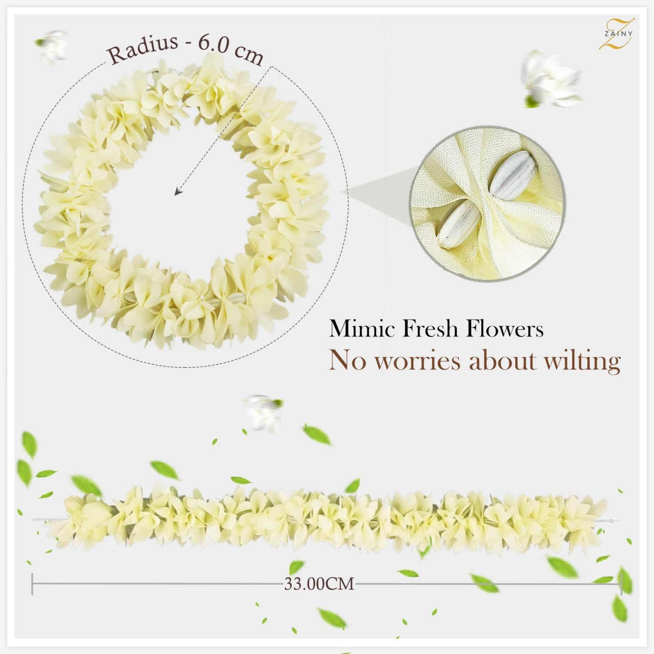 ZAINY 6 Pack Mogra Gajra for Hair Indian Bun, Artificial Fabric Jasmine Flowers