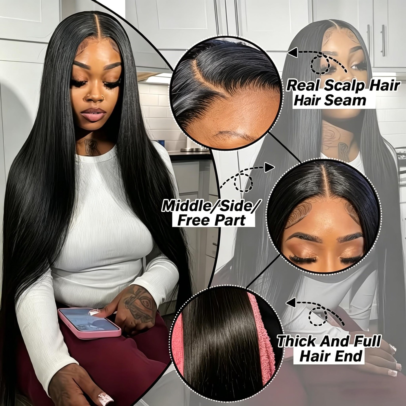 Sifulan Straight Lace Front Wigs Human Hair 13X4 Hd Transparent Lace Front Wig