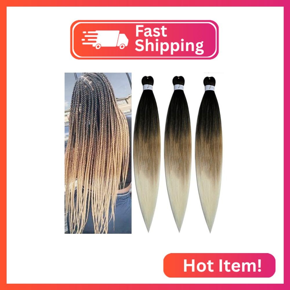 BALINGHAIR Pre Stretched Braiding Hair Extensions Ombre Black to Light Brown to