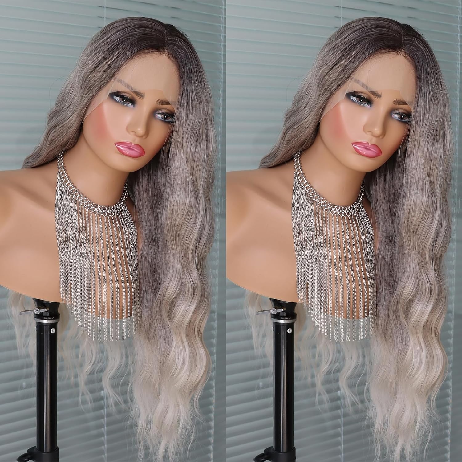 LACE FRONT WIG HUMAN HAIR BLENDED BODYWAVE OMBRE GREY