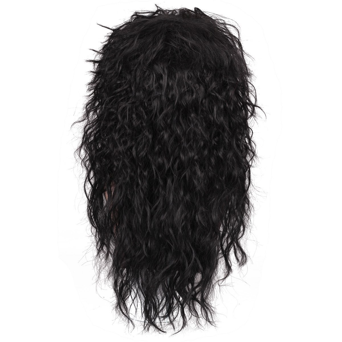 Mens 80s Long Curly Black Rocker Costume Wig Heavy Metal Disco Party