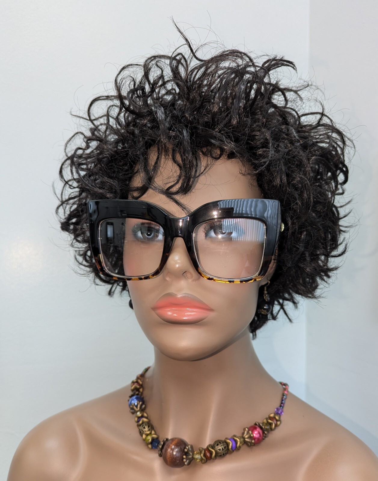Short Trendy Synthetic Cringle Wavy Color 1B Off Black With Bangs Wig