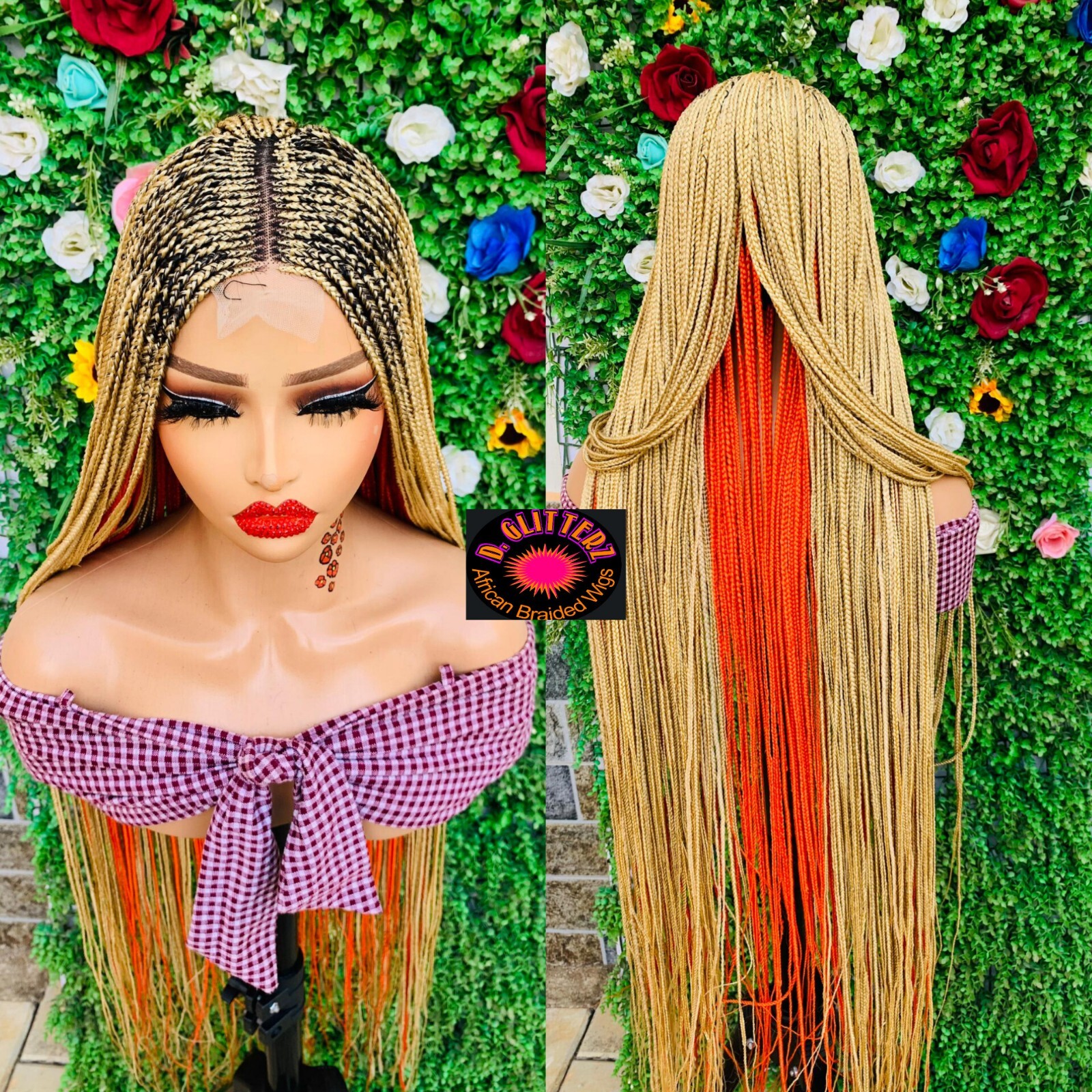 WATERMELON BRAIDED WIGS ON 2*4 LACE CLOSURE 42″